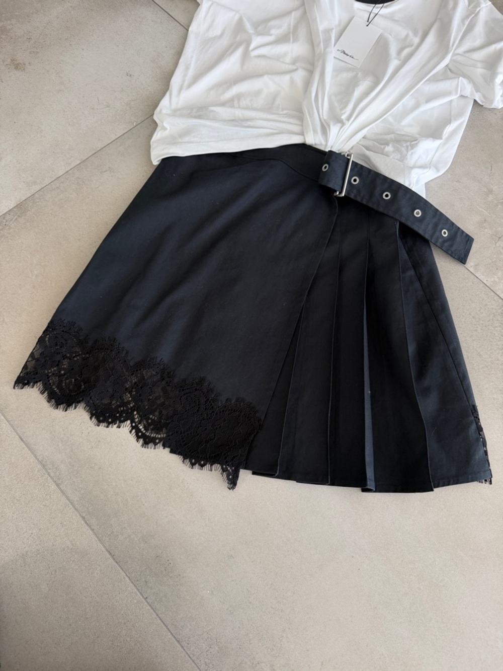 3.1 Phillip Lim White Tee with Black Lace-Trim Mini Skirt - Picture 8 of 9